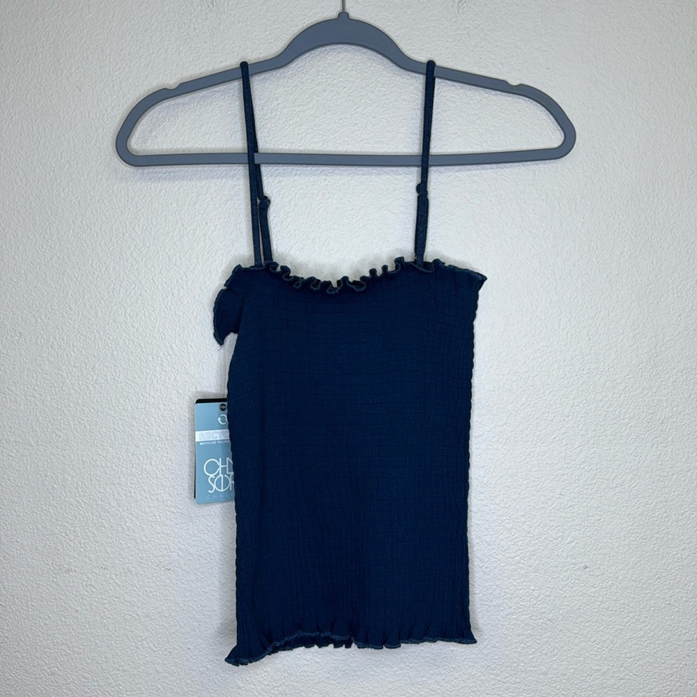 CHASER Recycled Cozy Rib Smocked Ruffle Cami Top Milkmaid